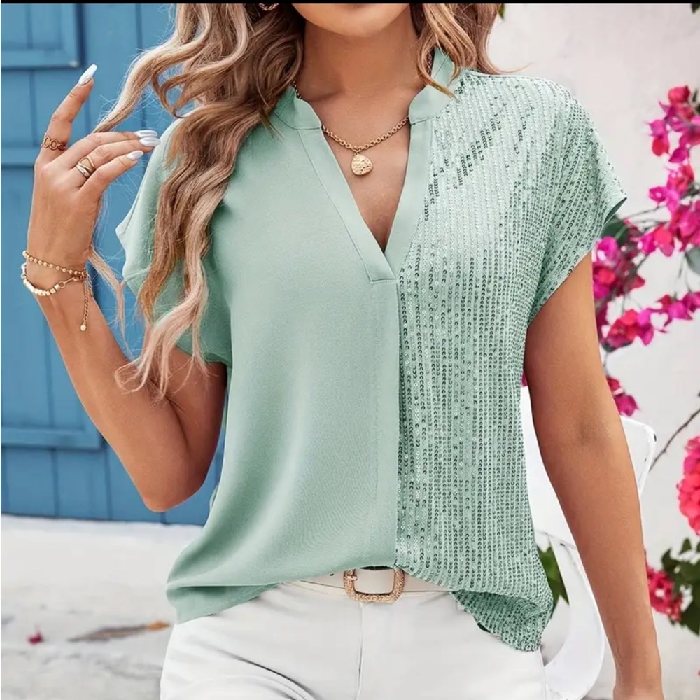 Elegant Mint Green Sequin Top NWOT